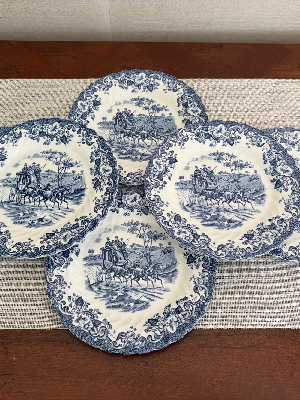 Johnson Brothers 6 1/4” Bread & Butter COACHING SCENES - Blue and White